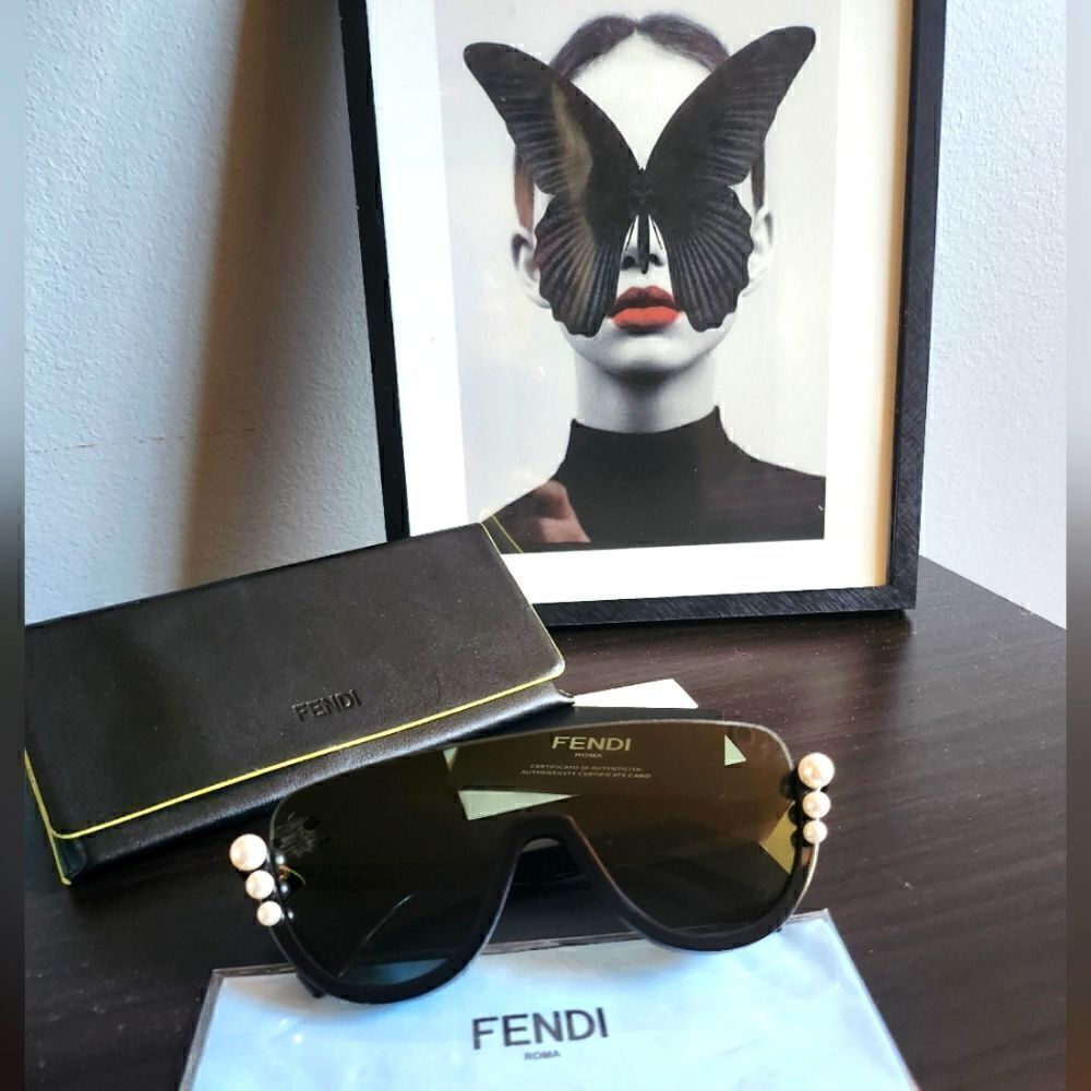 Fendi Women's Sunglasses in Black with Pearl Accent FF0296/S 8071R 140